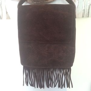 Vintage Chocolate Leather Suede Crossbody Bag